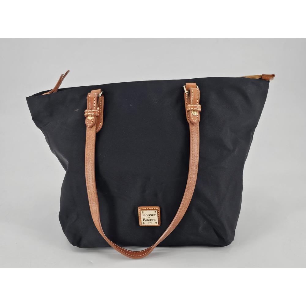 Dooney & Bourke Women's Handbag Black Nylon Brown Leather Strap Crossbody Bag